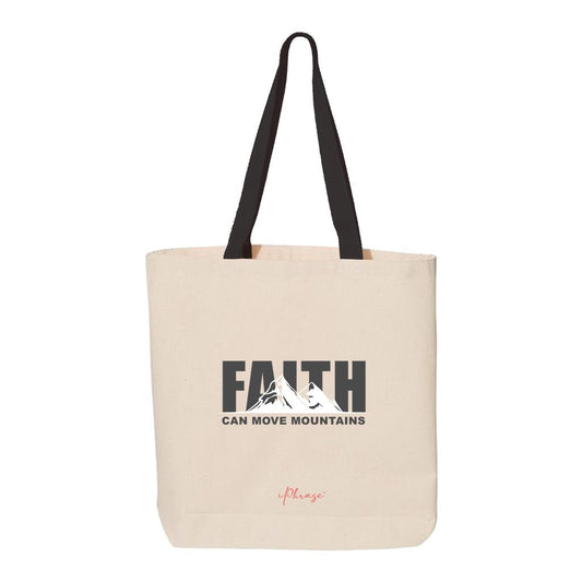 iPhrase Bags & Purses Faith Can Move Mountains Canvas Tote Bag with Contrast - Color Handles