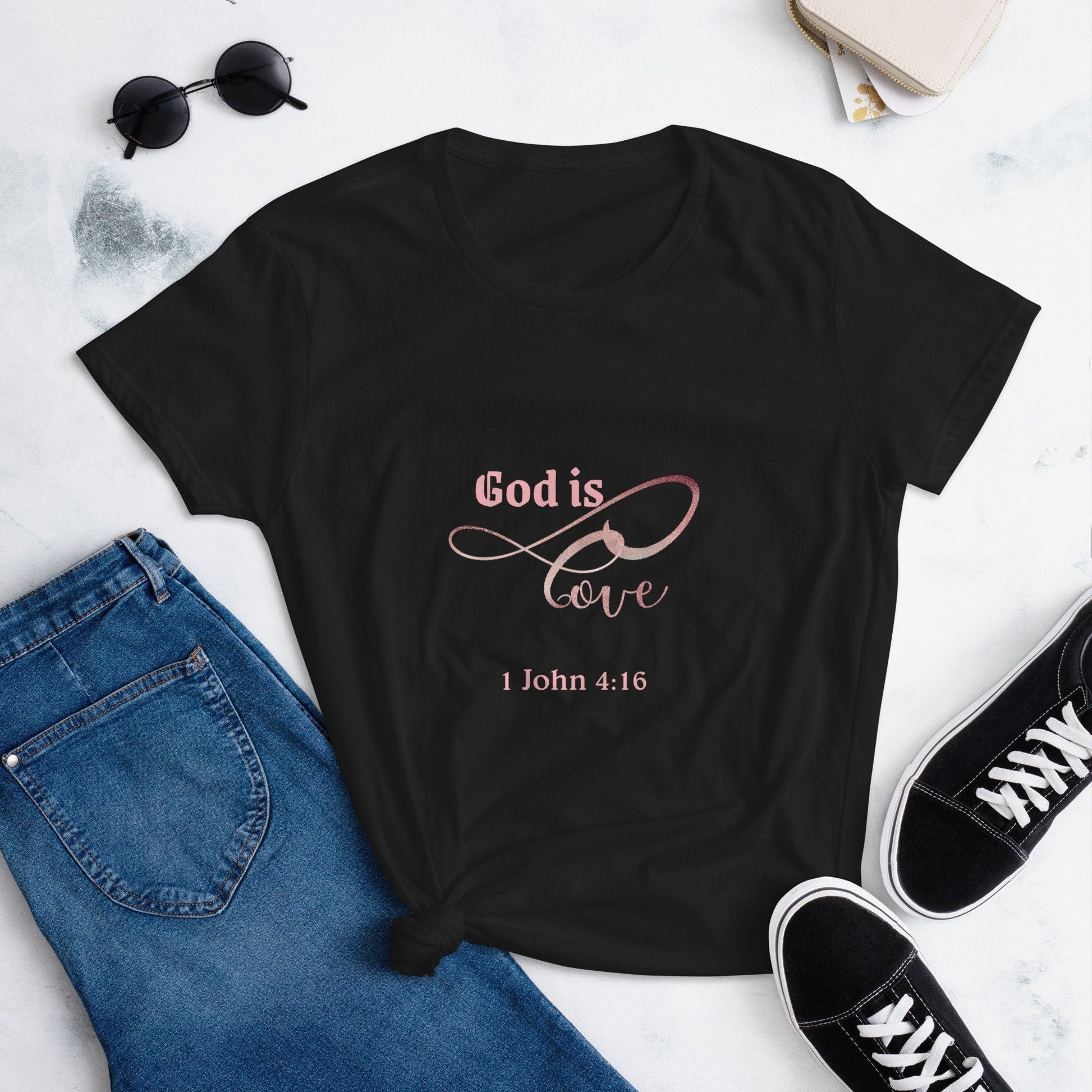 Women adult T-Shirt, Bible verse scripture, God is love, color black