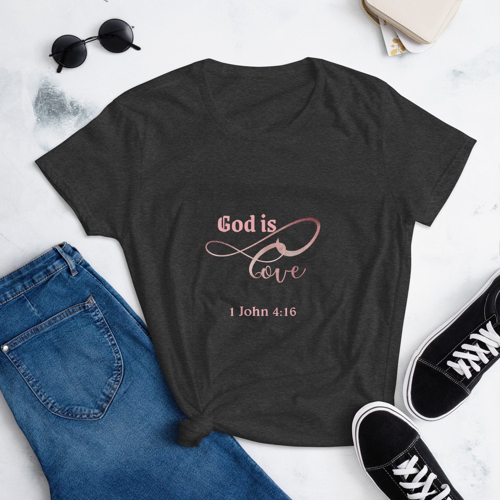 Women adult T-Shirt, Bible verse scripture, God is love, color black
