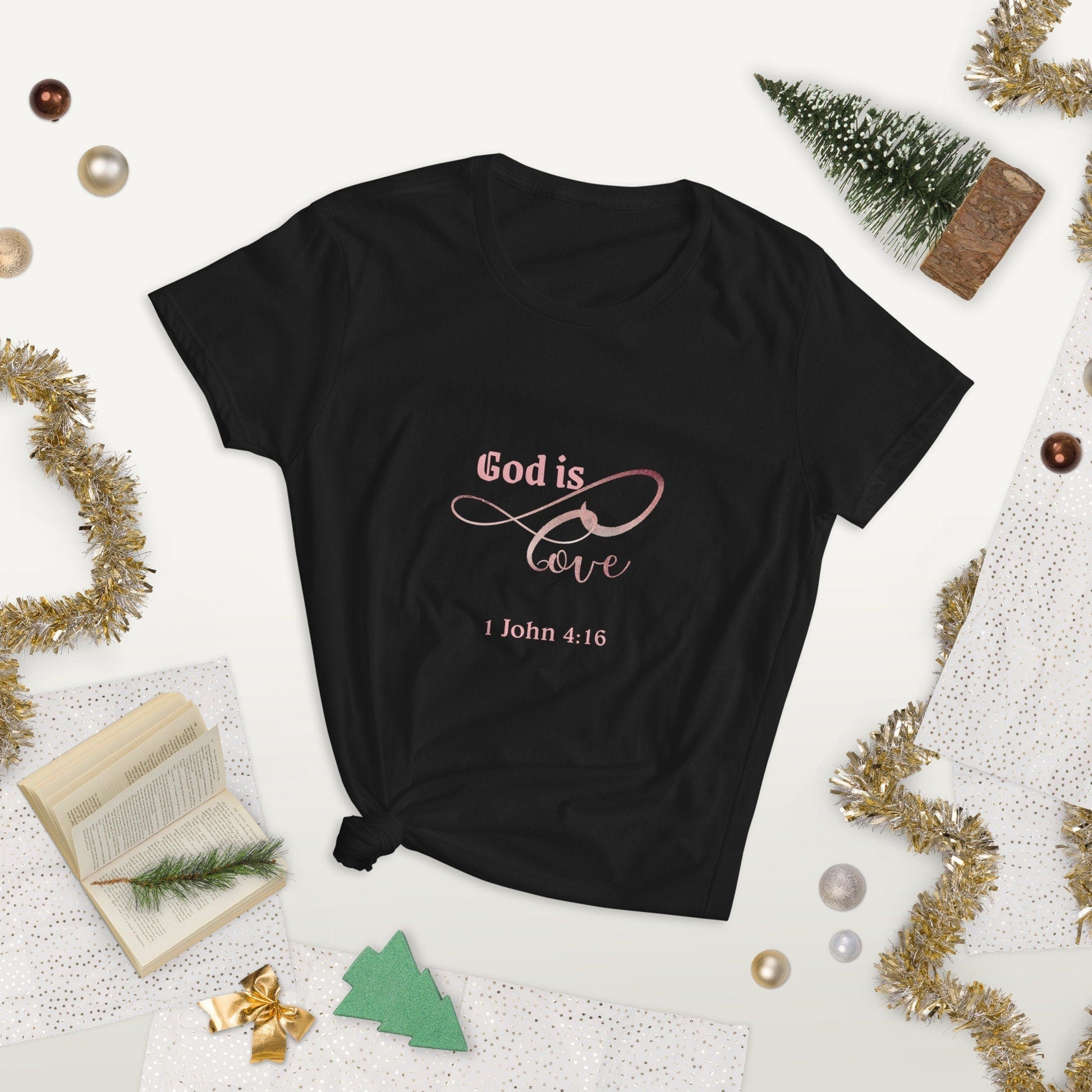 Women adult T-Shirt, Bible verse scripture, God is love, color black
