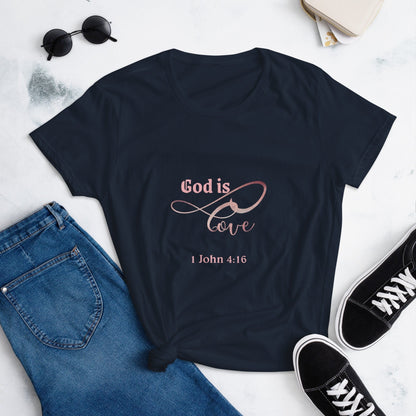 Women adult T-Shirt, Bible verse scripture, God is love, color black