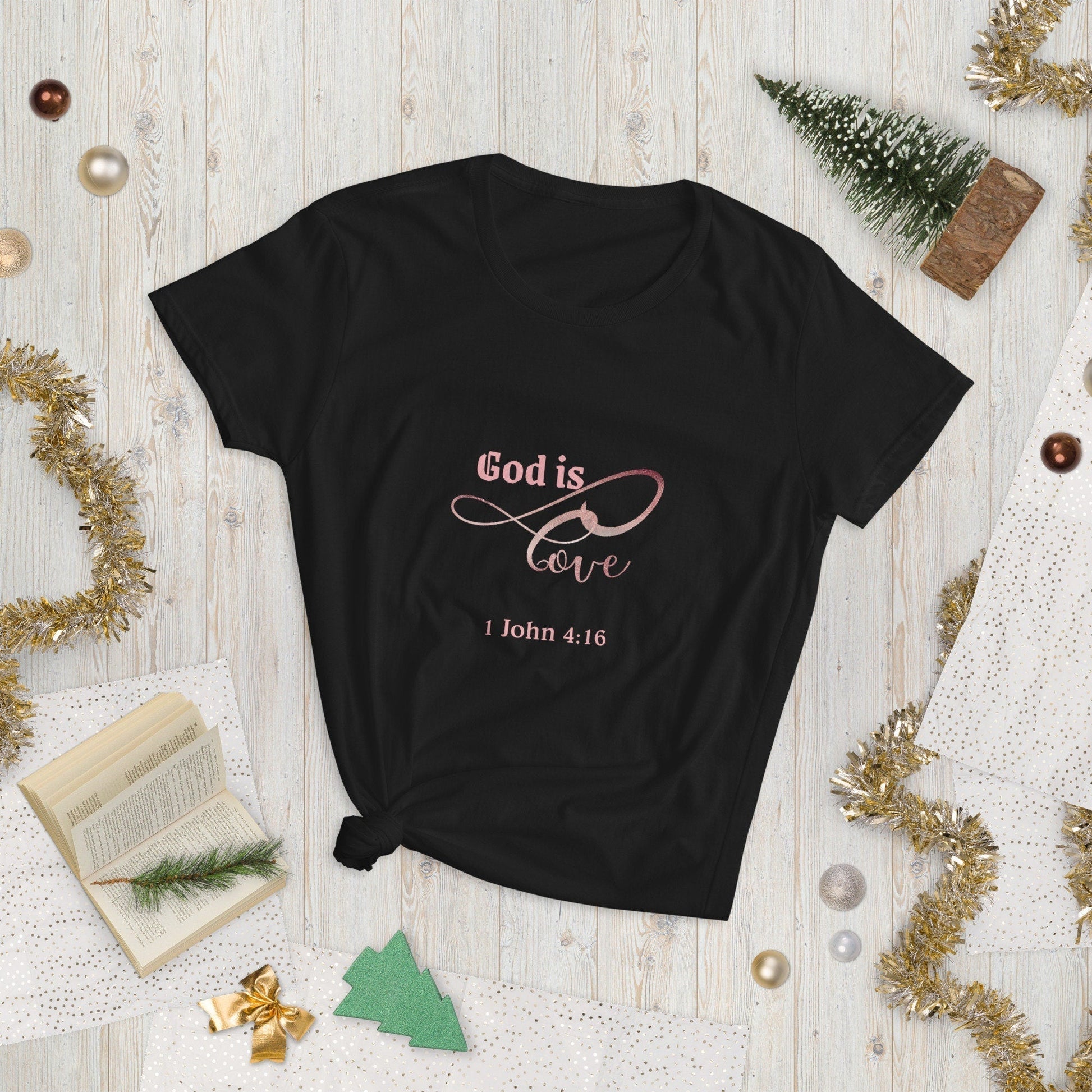 Women adult T-Shirt, Bible verse scripture, God is love, color black
