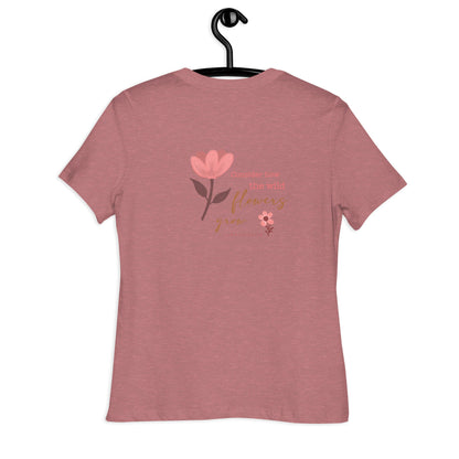 Women Relaxed T-Shirt with Embroidery Flower and Bible verse