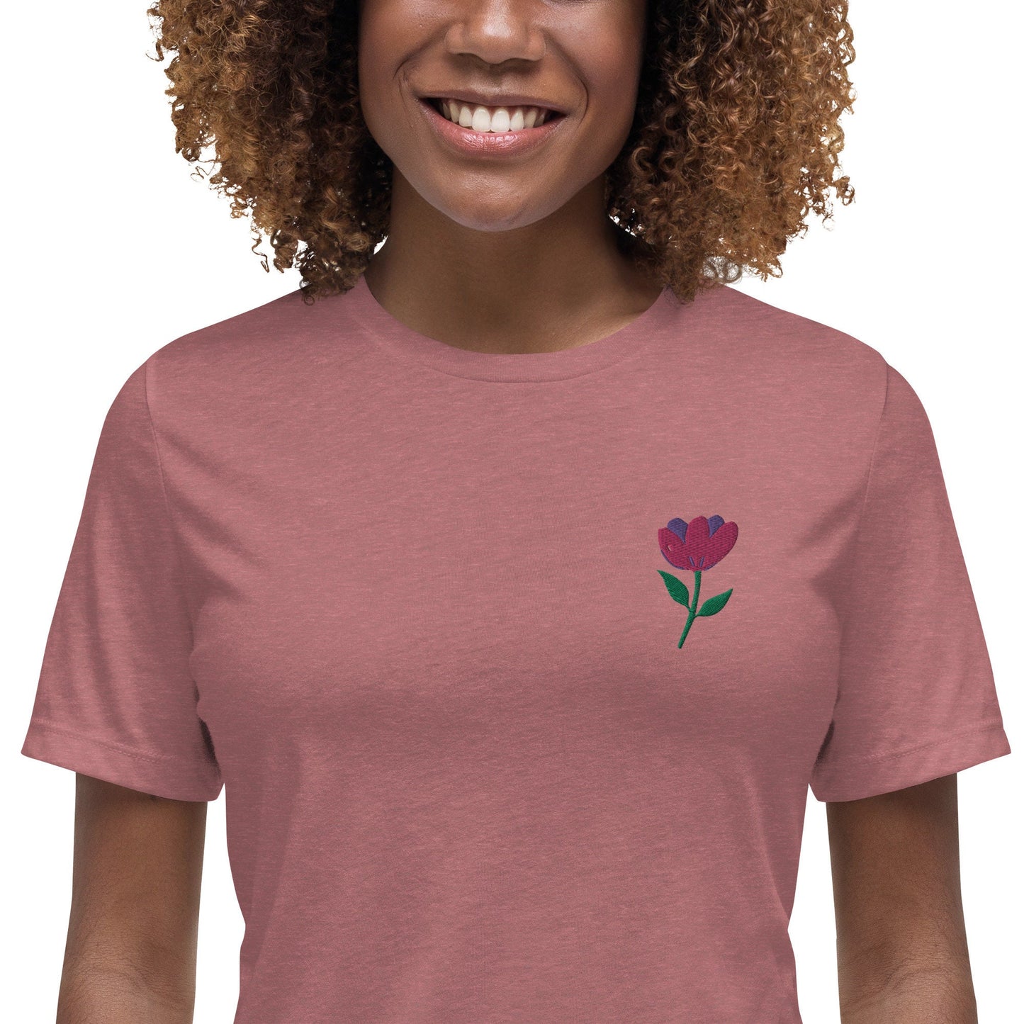 Women Relaxed T-Shirt with Embroidery Flower and Bible verse