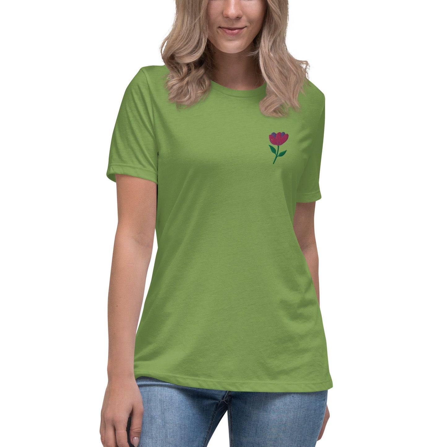 Women Relaxed T-Shirt with Embroidery Flower and Bible verse