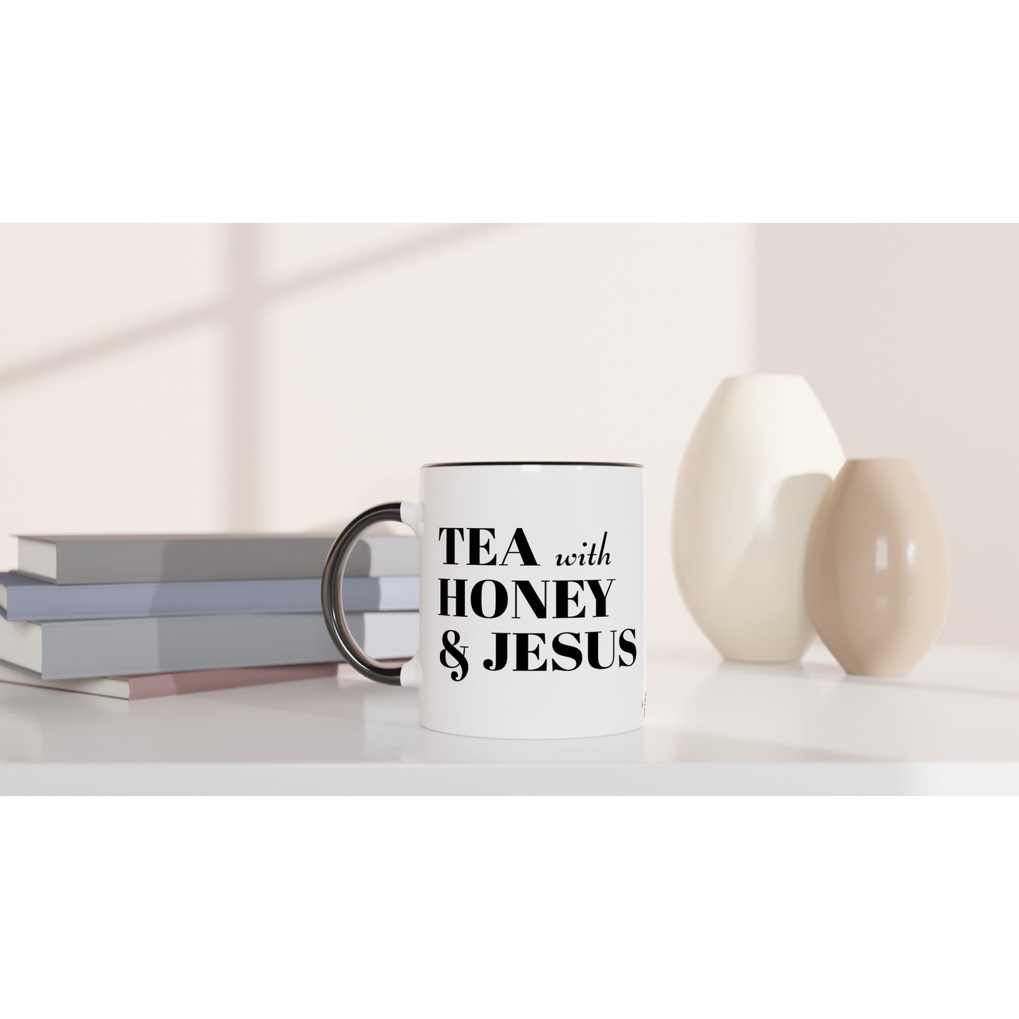 Fancy Duotone "Tea with Honey and Jesus" Ceramic Mug, 11oz for Men and Women