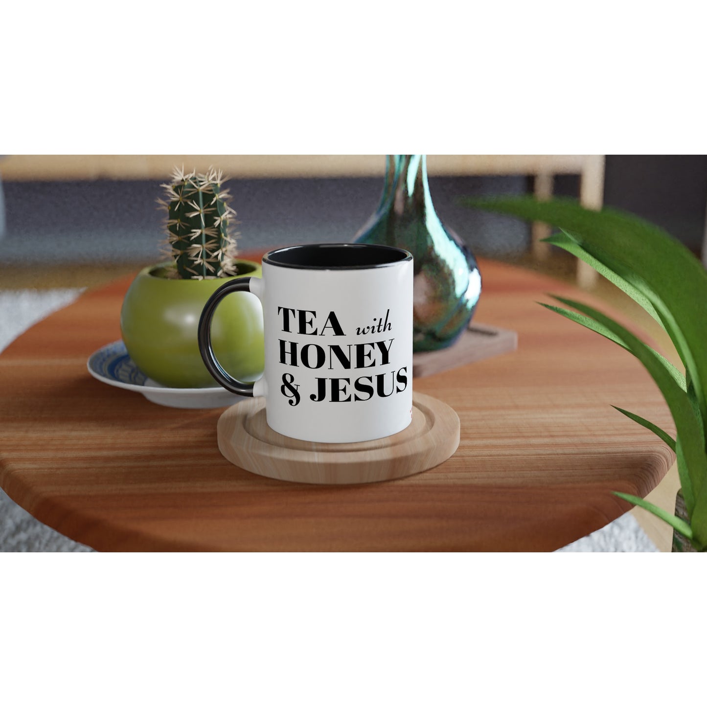Fancy Duotone "Tea with Honey and Jesus" Ceramic Mug, 11oz for Men and Women