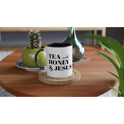 Fancy Duotone "Tea with Honey and Jesus" Ceramic Mug, 11oz for Men and Women
