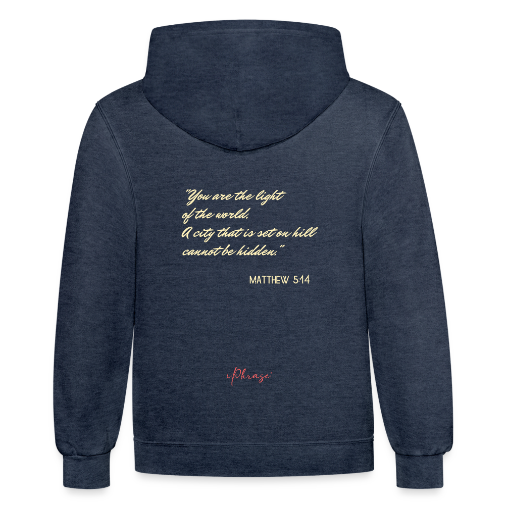 Be The Light - Matthew Bible Verse - Contrast Hoodie - indigo heather/asphalt