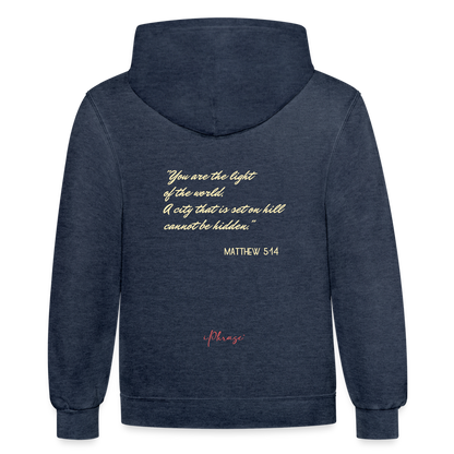 Be The Light - Matthew Bible Verse - Contrast Hoodie - indigo heather/asphalt