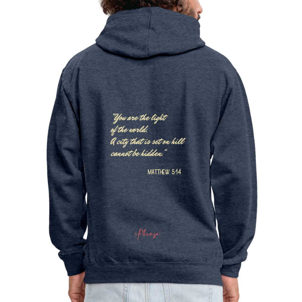 Be The Light - Matthew Bible Verse - Contrast Hoodie - indigo heather/asphalt