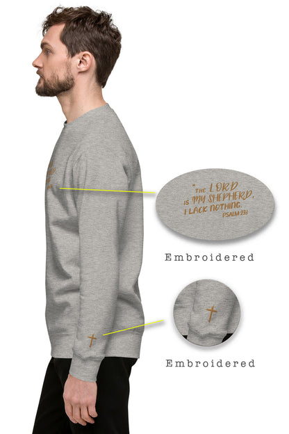 Embroidery Psalm 23 The Lord Is My Shepherd and the Cross Premium Sweatshirt